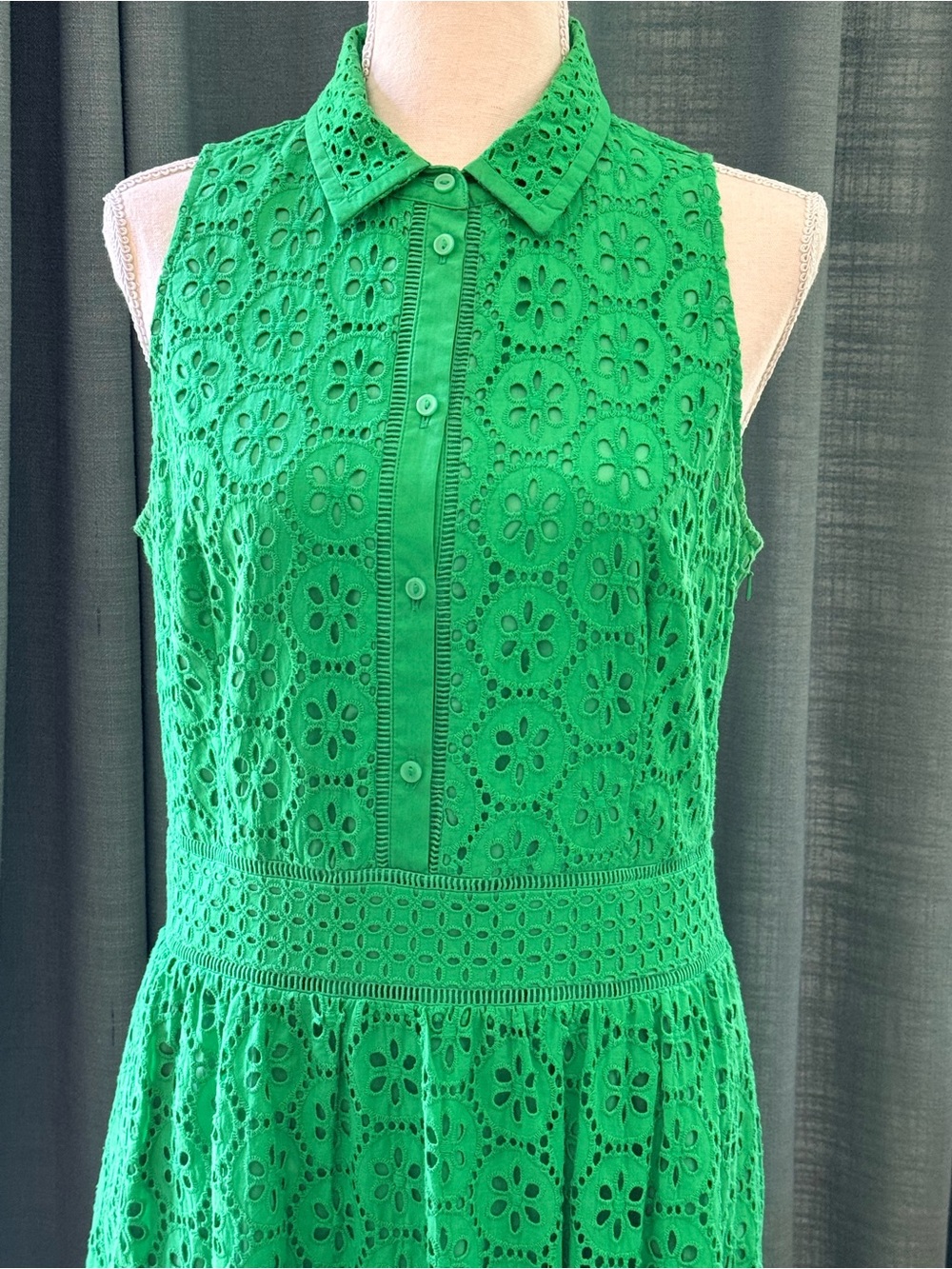 1901 Bright Green Eyelet-Trim Button Front Top